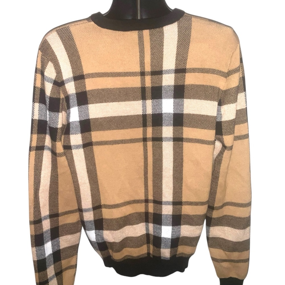 Guess Tan Plaid Men's Sweater